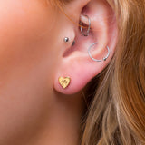 Heart Paw Print Stud Earrings in Silver with 24ct Gold