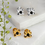 Paw Print Stud Earrings in Silver with 24ct Gold & Black Onyx