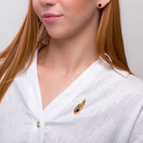 Peacock Feather Brooch in Silver with 24ct Gold & Black Onyx