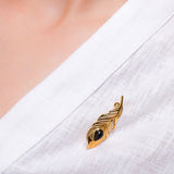 Peacock Feather Brooch in Silver with 24ct Gold & Black Onyx