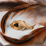 Peacock Feather Brooch in Silver with 24ct Gold & Black Onyx