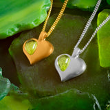 August Birthstone Heart Necklace in Silver with 24ct Gold & Peridot