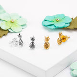 Miniature Pineapple Stud Earrings in Silver with 24ct Gold