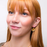 Poppy Flower Drop Earrings in Silver with 24ct Gold and Garnet