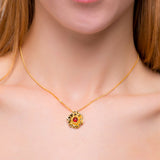 Poppy Flower Necklace in Silver with 24ct Gold and Garnet