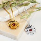 Poppy Flower Necklace in Silver and Garnet