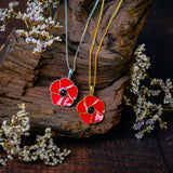 Hand-Painted Poppy Flower Necklace in Silver with 24ct Gold and Amber