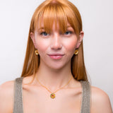 Poppy Flower Drop Earrings in Silver with 24ct Gold and Garnet