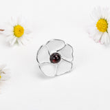 White Peace Poppy Pin in Silver