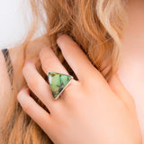 Triangle Tibetan Turquoise Statement Ring - Natural Designer Gemstone