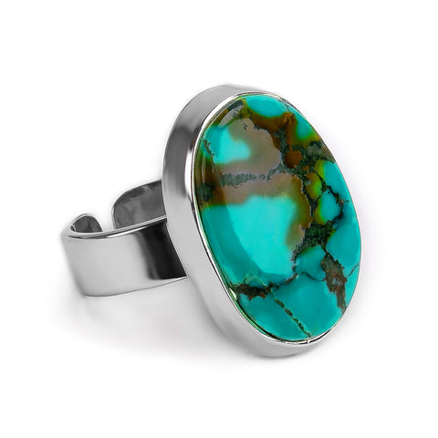 Beautiful Tibetan Turquoise Statement Ring - Natural Designer Gemstone
