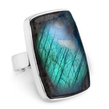 Superb Green Flash Labradorite Statement Ring - Natural Designer Gemstone