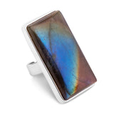 Superb Blue-Green Flash Labradorite Statement Ring