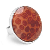 Ancient Earth :  Fossilised Coral Ring in Silver