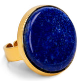 BIG & BOLD Lapis Lazuli Statement Ring with 24ct Gold Plate - Natural Designer Gemstone