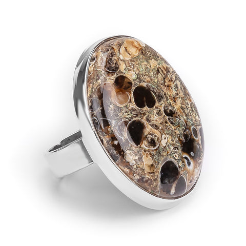 Turritella Agate Ring - Natural Designer Gemstone