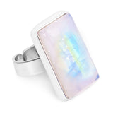 Moonfire: AAA Quality Rainbow Flash Moonstone Ring in Silver