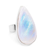 Blue Flash Moonstone Teardrop Statement Ring - Natural Designer Gemstone