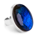 Perfect Deep Blue Flash Labradorite Statement Ring - Natural Designer Gemstone