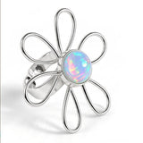 Free Spirit Flower Ring with Ethiopian Opal in Solid 925 Sterling Silver and Gold