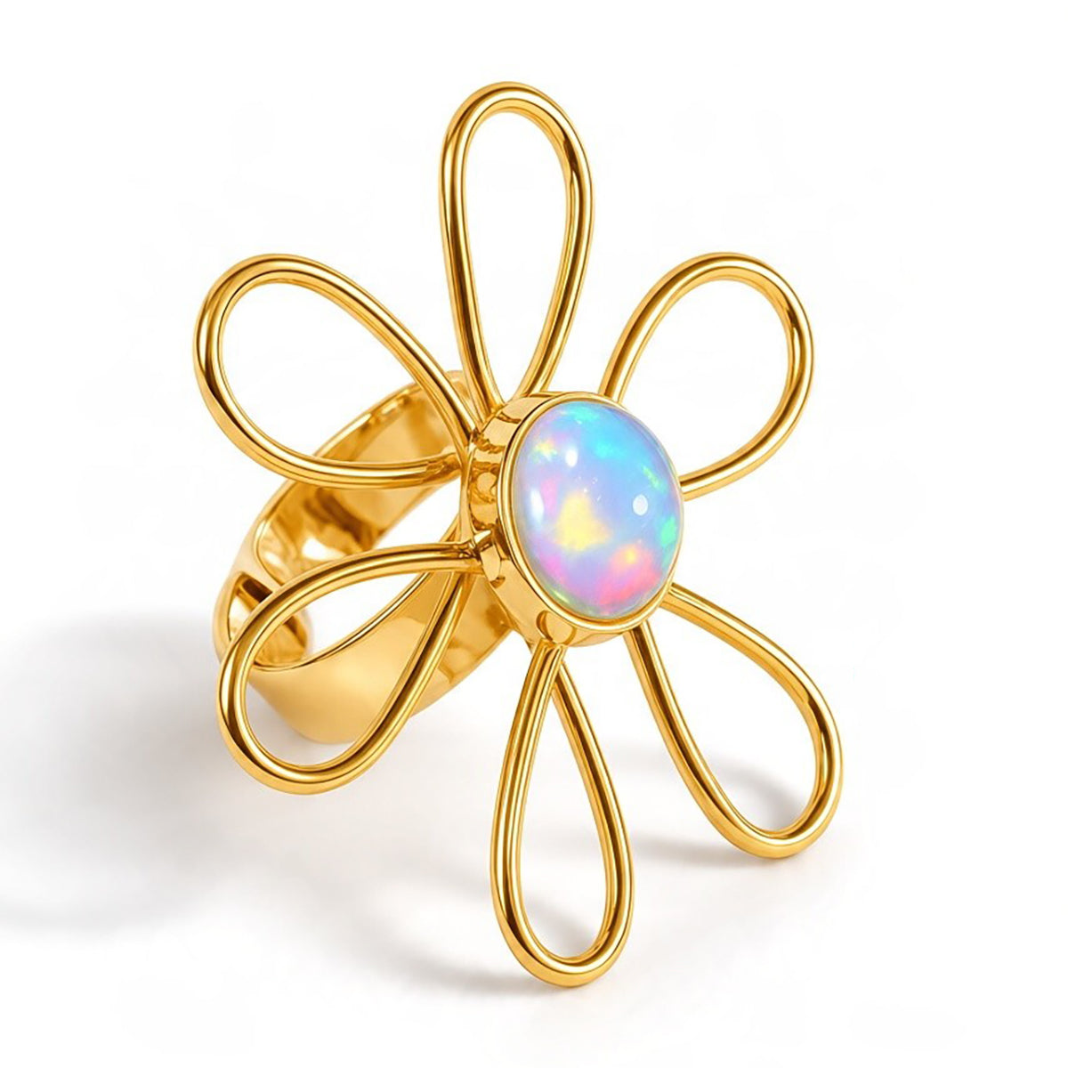 Free Spirit Flower Ring with Ethiopian Opal in Solid 925 Sterling Silver