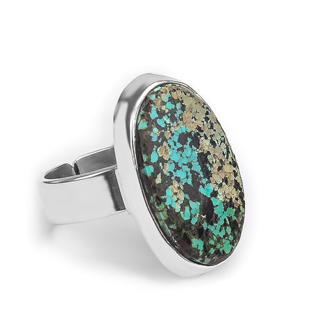 Pretty Tibetan Turquoise Ring - Natural Designer Gemstone
