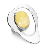 Bold Abstract Handmade Ring in Milky Amber and Solid 925 Sterling Silver