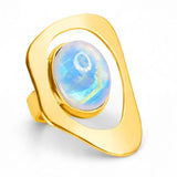 Bold Abstract Handmade Ring in Moonstone and Solid 925 Sterling Silver