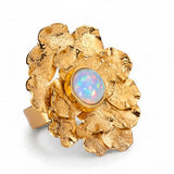 Ethereal Flower Statement Ring with Natural Ethiopian Opal, Silver & Gold
