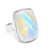Rainbow Flash Moonstone Statement Ring - Natural Designer Gemstone