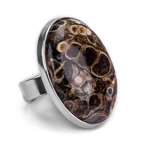 Turritella Agate Statement Ring - Natural Designer Gemstone