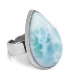 Teardrop Shape Larimar Statement Ring - Natural Designer Gemstone