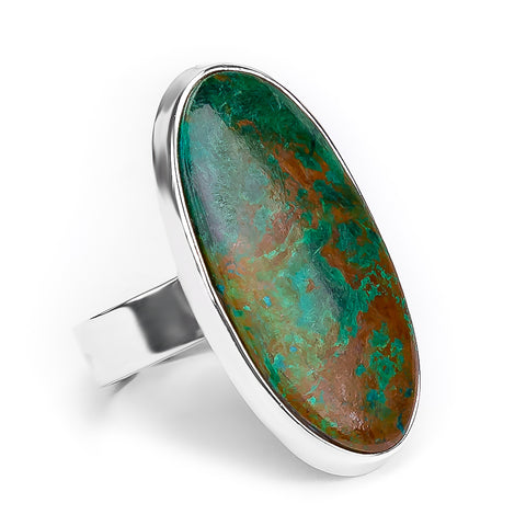Parrot Wing Oval Chrysocolla Ring - Natural Designer Gemstone