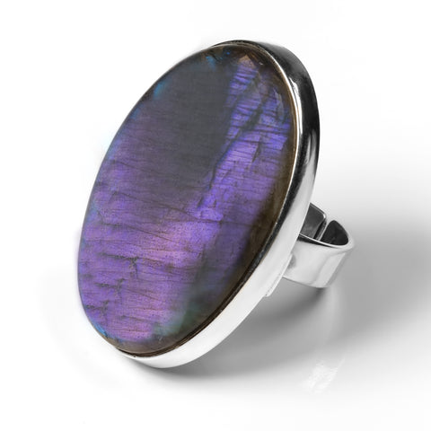 Labradorite Adjustable Statement Ring - Natural Designer Gemstone