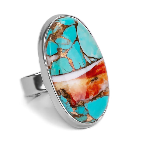 Oval Oyster Copper Turquoise Ring - Natural Designer Gemstone