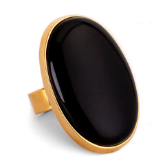 Classic Black Onyx with Gold Statement Ring - Natural Designer Gemstone