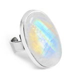 Blue Flash Moonstone Statement Ring - Natural Designer Gemstone