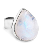 Blue Flash Moonstone Statement Ring - Natural Designer Gemstone