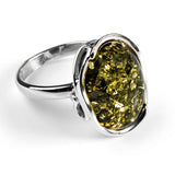 Luxury Handmade Ring in Silver and Green Amber