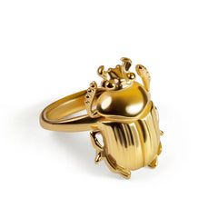 Egyptian Scarab Beetle Ring in Sterling Silver with 24ct Gold