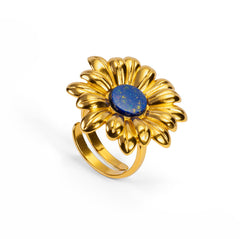 Marguerite Daisy Ring with Silver with 24ct Gold & Lapis Lazuli