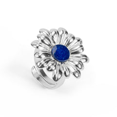 Marguerite Daisy Ring with Silver & Lapis Lazuli