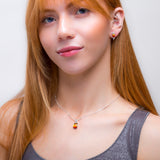 Burning Effect Rectangle Necklace in Silver and Amber