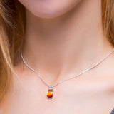 Burning Effect Rectangle Necklace in Silver and Amber