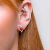 Sunset Tulip Flower Stud Earrings Silver and Amber