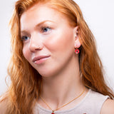 Red Poppy Flower Hook Earrings in Silver with 24ct Gold and Amber