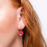 Red Poppy Flower Hook Earrings in Silver with 24ct Gold and Amber