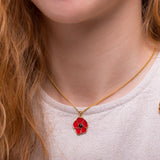 Hand-Painted Poppy Flower Necklace in Silver with 24ct Gold and Amber