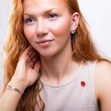 Hand-Painted Poppy Flower Pin in Silver with 24ct Gold and Amber