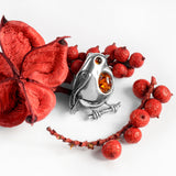Robin Brooch in Silver and Amber